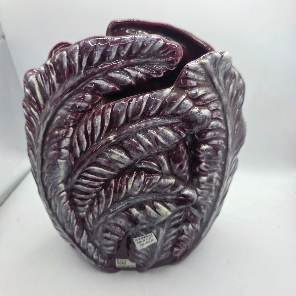 Vintage Royal Haeger R723 Leaf Vase Mulberry Agate Glaze USA Art Pottery